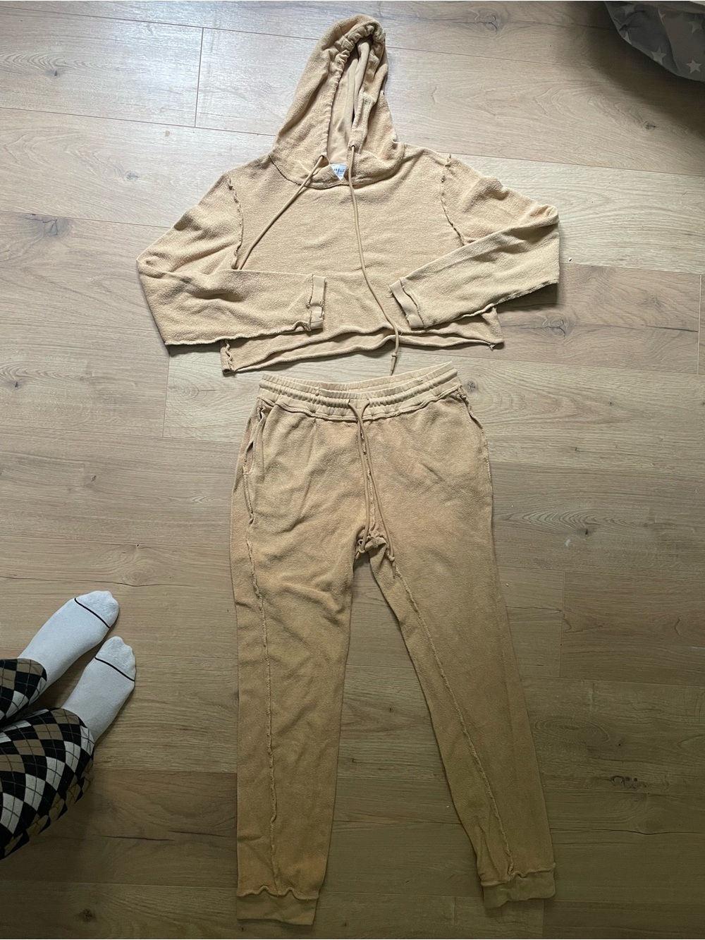Danielle Guizio Tan Cropped Hoodie & Joggers Set